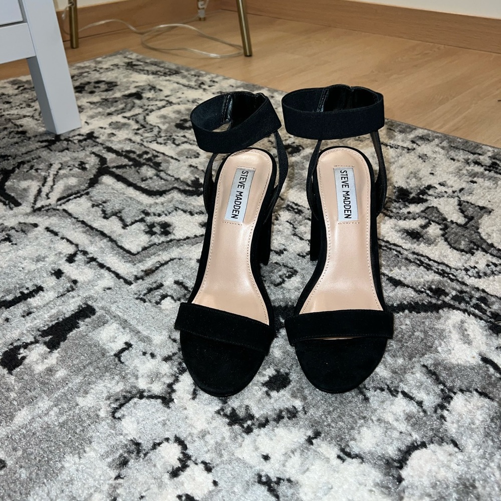 Black Velvet Two-Strap Heel